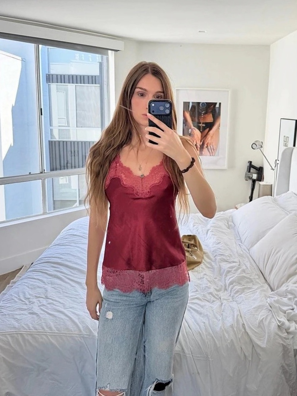 Victoria Secret Vintage Lace Trim Camisole in Burgundy Red Small